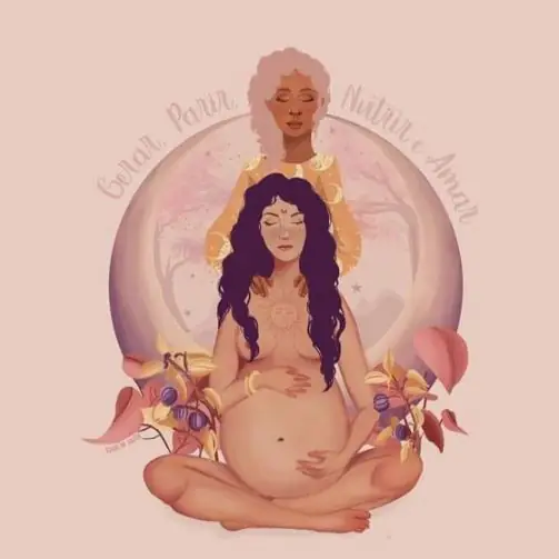 Illustration d'une femme enceinte entourée de fleurs